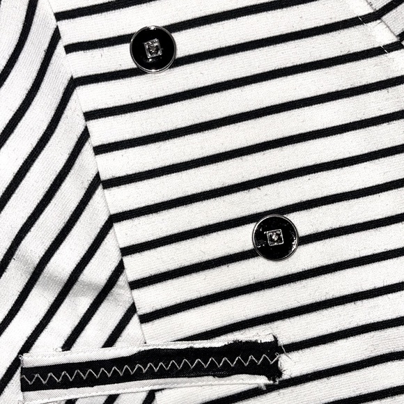 Artex Fashion Black & White Stripe Crossover Nautical Jacket - Picture 13 of 16